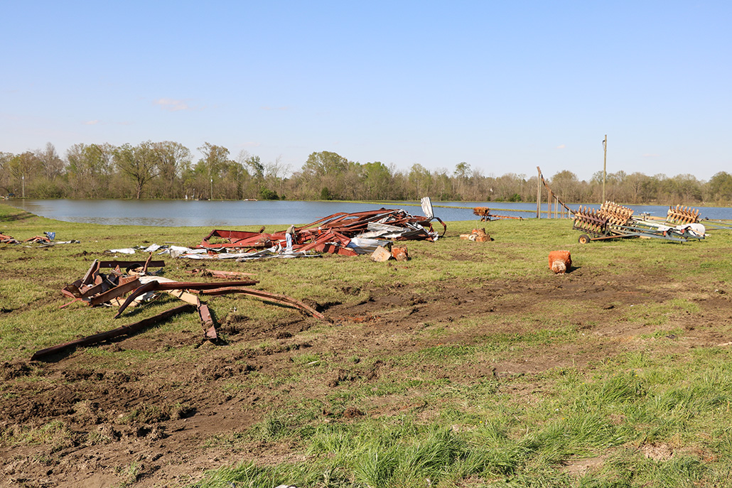 A pile of debris lays on the ground.